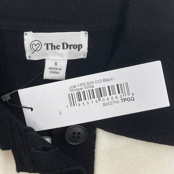Amazon's The Drop Joan Split-Neck Polo Sweater Sz S New $50 Black White Striped - Picture 6 of 11